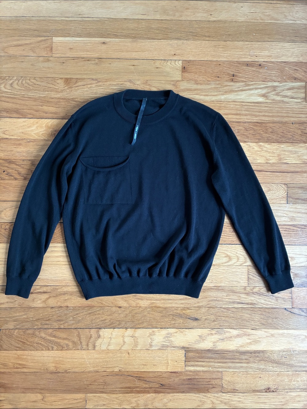 Sara Lanzi Sweater XS Cotton Knit Pocket Crewneck Black Italy Basic Classic